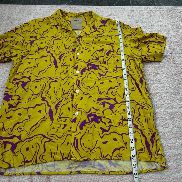 OAS Viscose Button Up Shirt Ochre Purple Smiley Face Men's Shirt Size Large - Picture 8 of 10